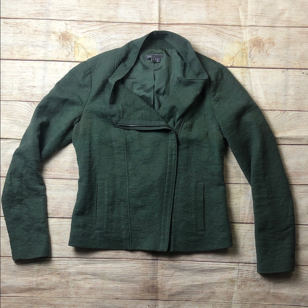 Vince Stretch Frise asymmetrical Moto Jacket 💚